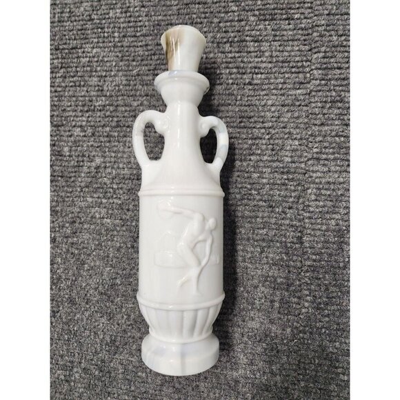 VINTAGE 1971 Jim Beam Greek Olympian Thrower Milk Glass Marble Whiskey Decanter - Picture 1 of 7